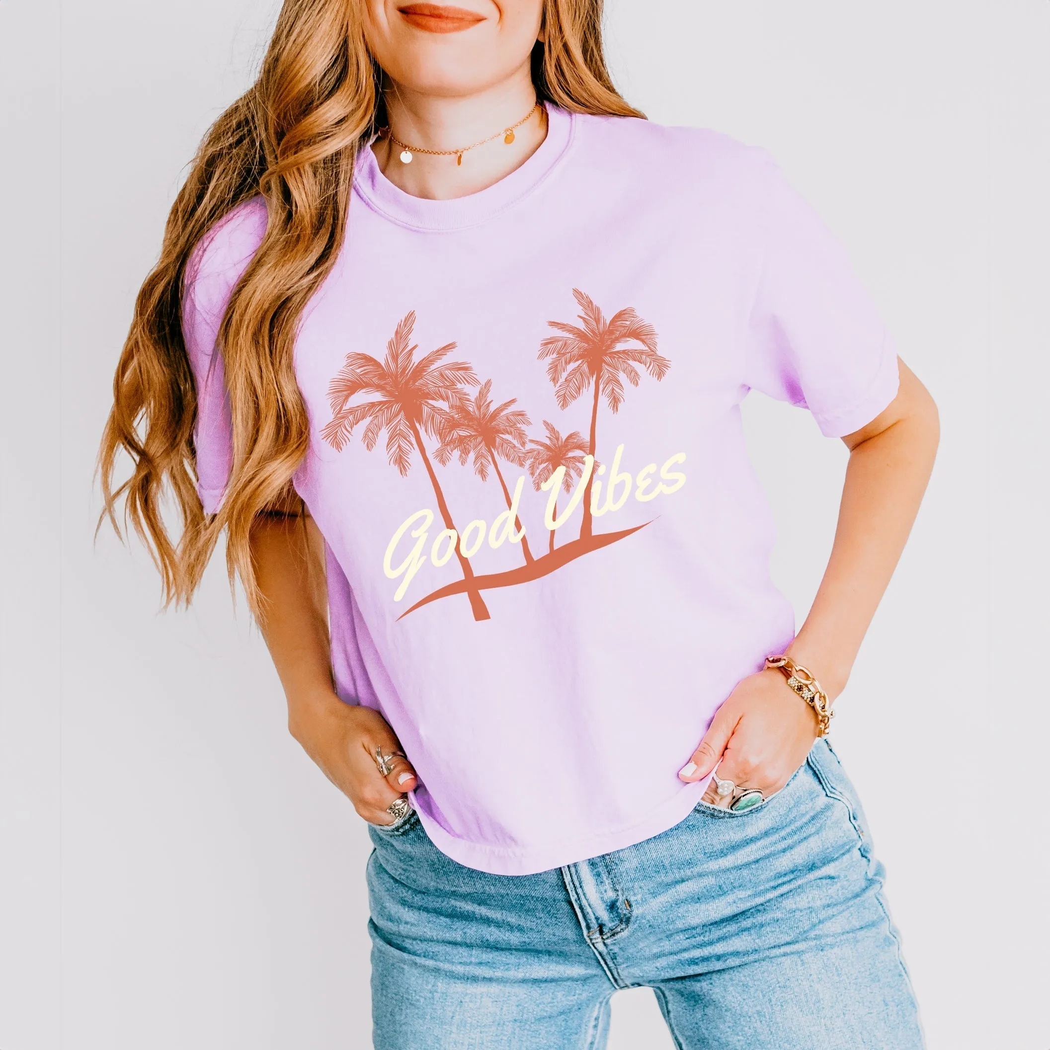 Good Vibes Palm Trees | Relaxed Fit Cropped Tee sold by Roxie’s Picks product image thumbnail 3
