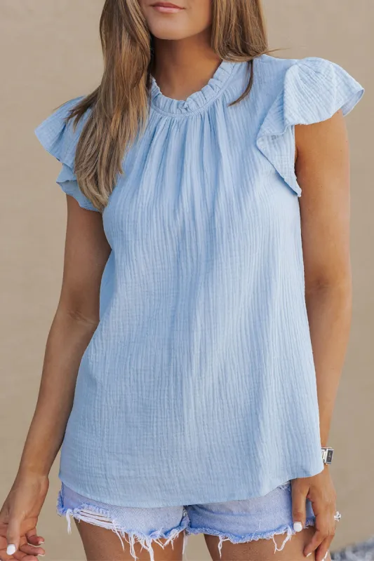 Braelynn Flutter Sleeve Frilled Neck Textured Blouse sold by Roxie’s Picks