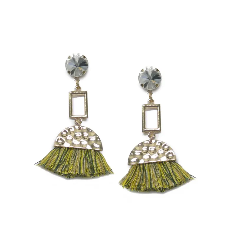 Hammered Gold Crystal Tassel Drop Earrings sold by Roxie’s Picks