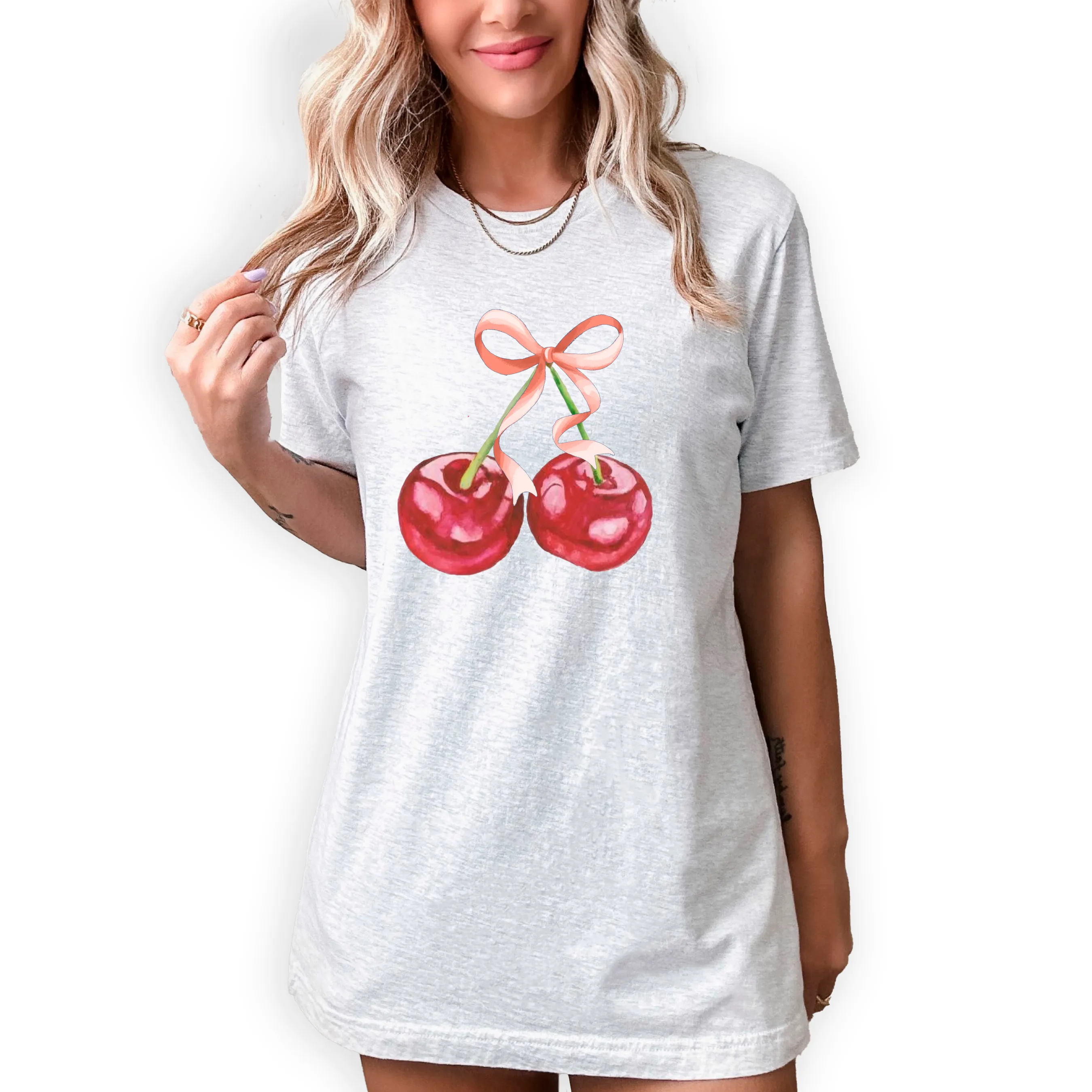 Cherries With Bow T-Shirt or Crew Sweatshirt sold by Roxie’s Picks product image thumbnail 2