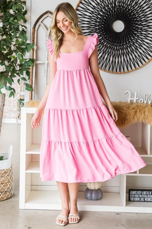 Ruffled Sleeveless Tiered Midi Dress sold by Roxie’s Picks