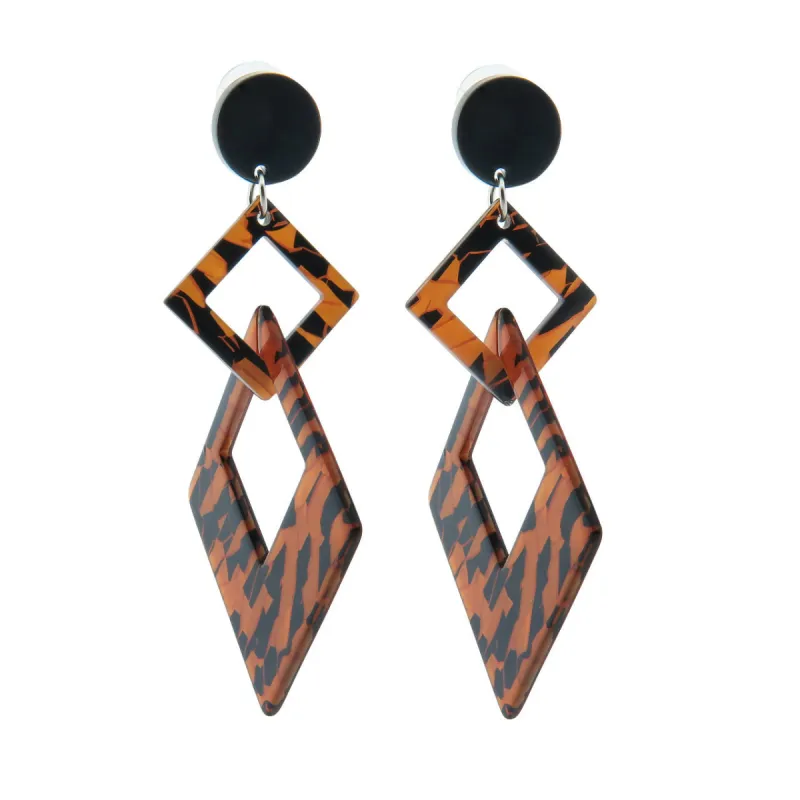 Lucite Tortoise Shell Square Dangle Earrings sold by Roxie’s Picks