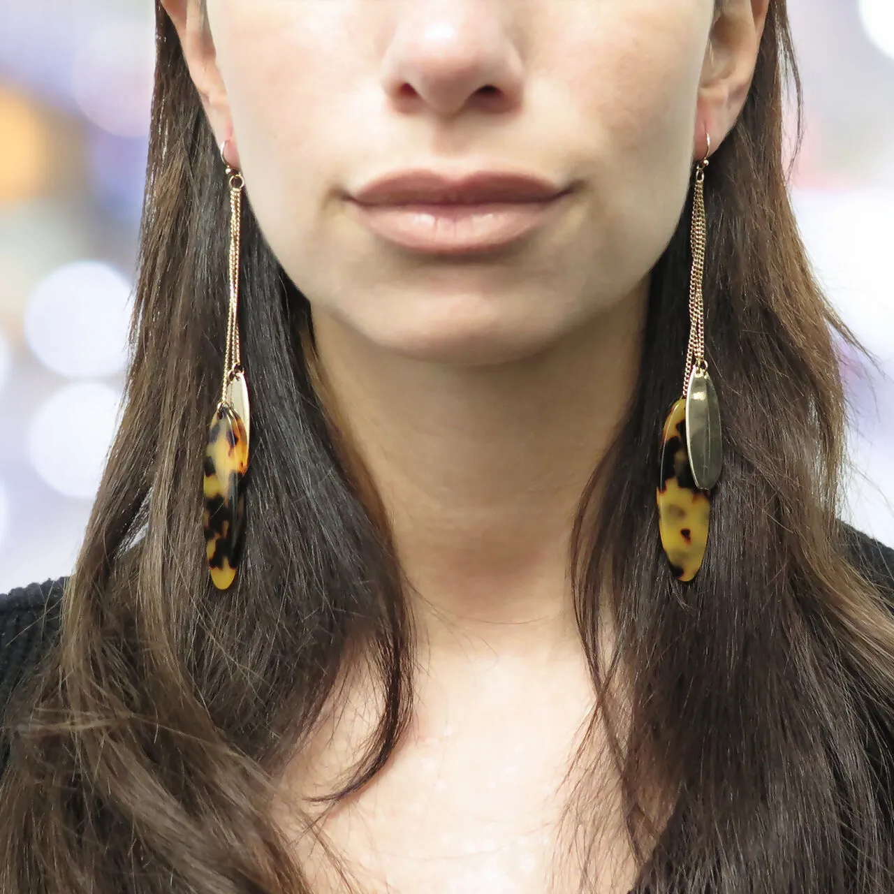 Gold Lucite Tortoise Shell Dangle Earrings sold by Roxie’s Picks product image thumbnail 2