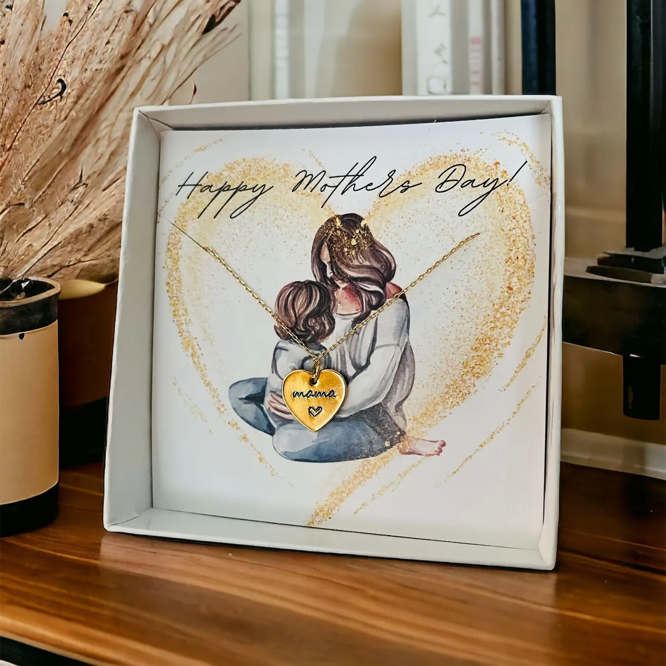 Gold Heart Minimalist Mama Necklace With Personalized Jewelry Card + READY TO GIFT! sold by Roxie’s Picks