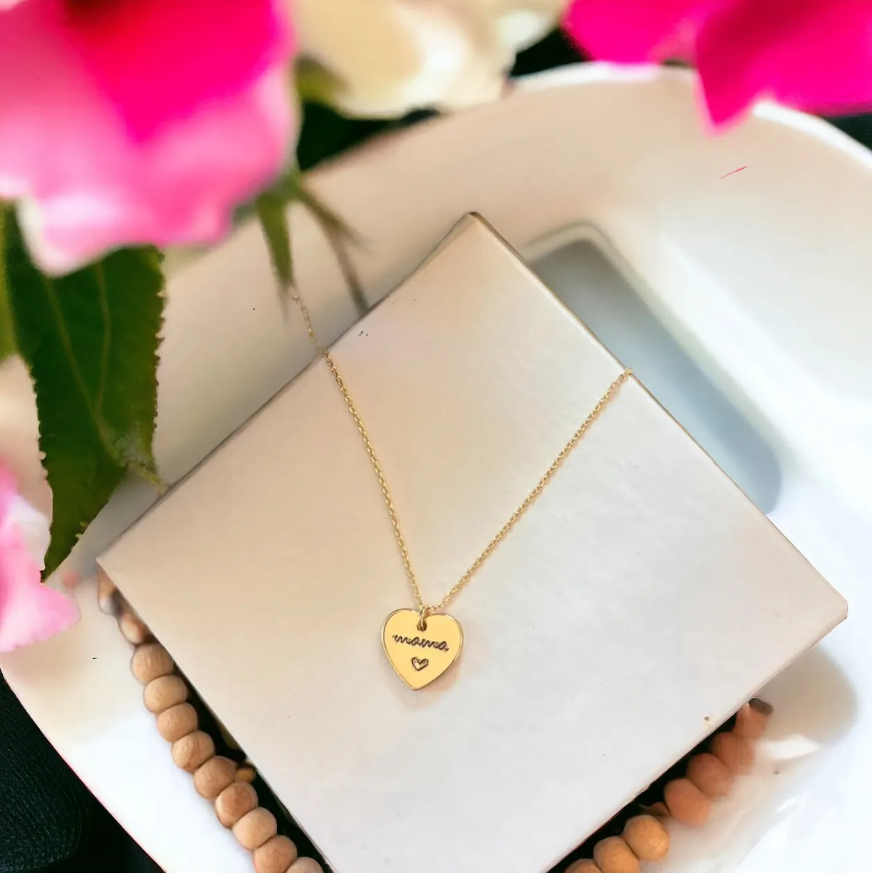 Gold Heart Minimalist Mama Necklace With Personalized Jewelry Card + READY TO GIFT! sold by Roxie’s Picks product image thumbnail 3