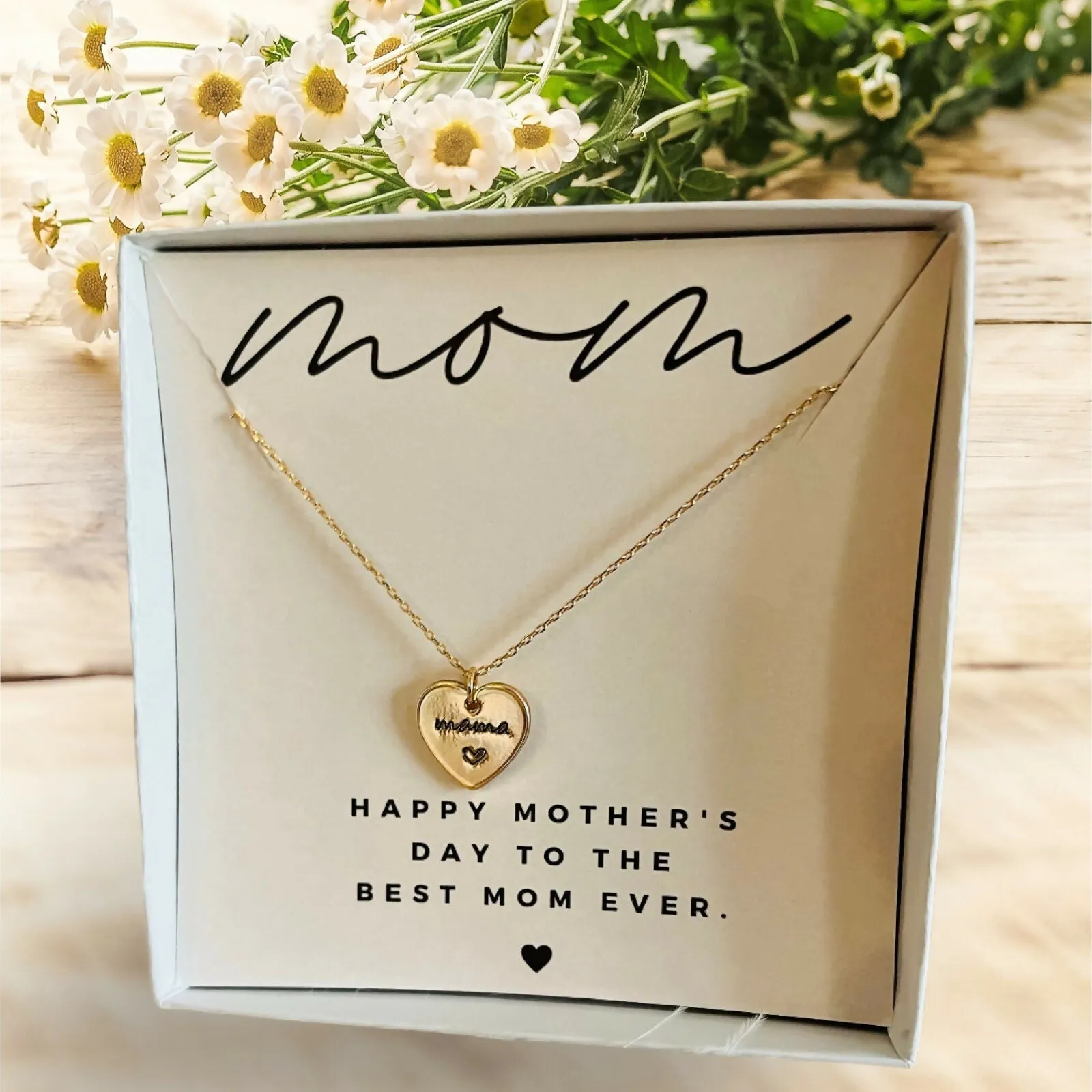 Gold Heart Minimalist Mama Necklace With Personalized Jewelry Card + READY TO GIFT! sold by Roxie’s Picks product image thumbnail 2