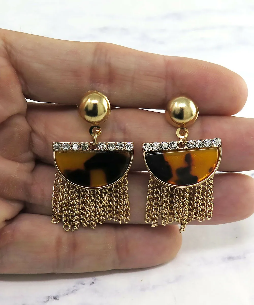 Gold Tortoise Shell and Crystal Tassel Dangle Earrings sold by Roxie’s Picks product image thumbnail 2
