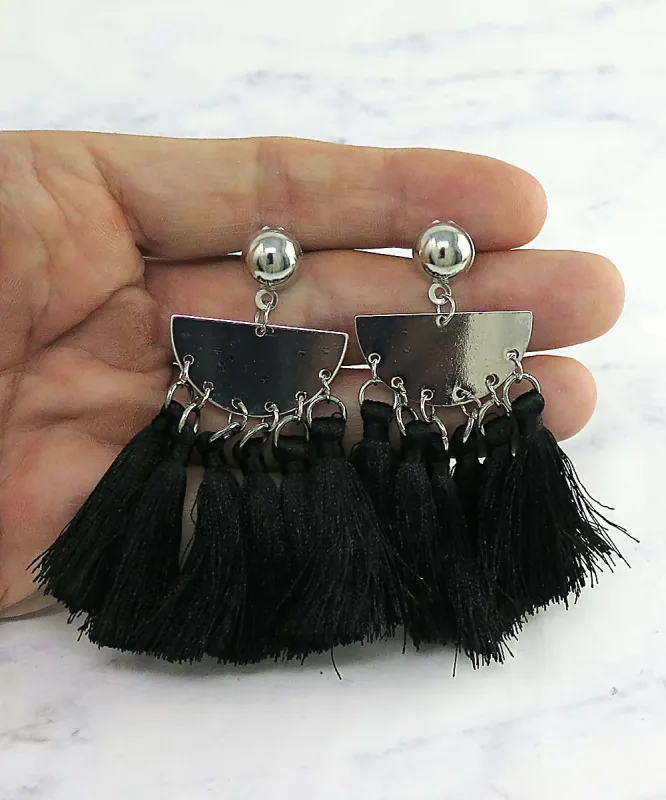 Black Multi Tassel Dangle Earrings sold by Roxie’s Picks