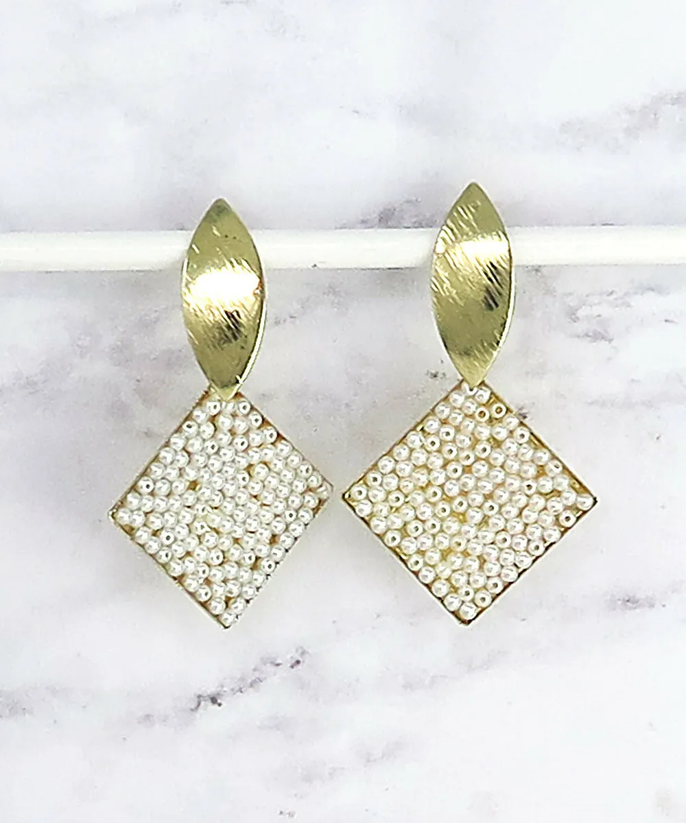 Gold Pave Pearl Statement Drop Earrings sold by Roxie’s Picks