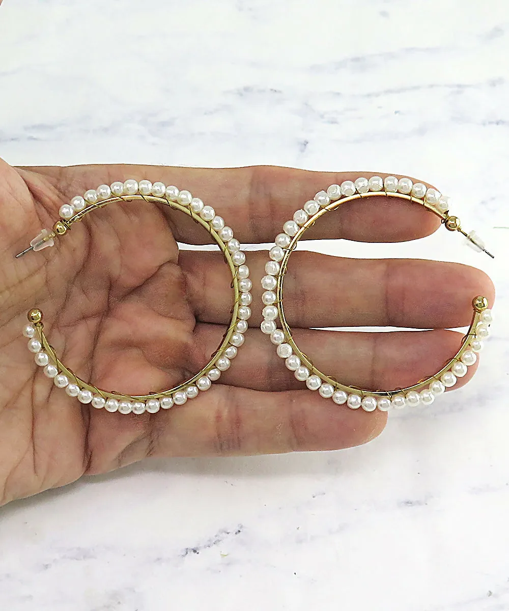 Gold Pearl Hoop Earrings sold by Roxie’s Picks product image thumbnail 3