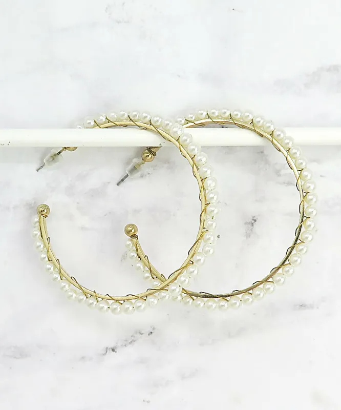 Gold Pearl Hoop Earrings sold by Roxie’s Picks