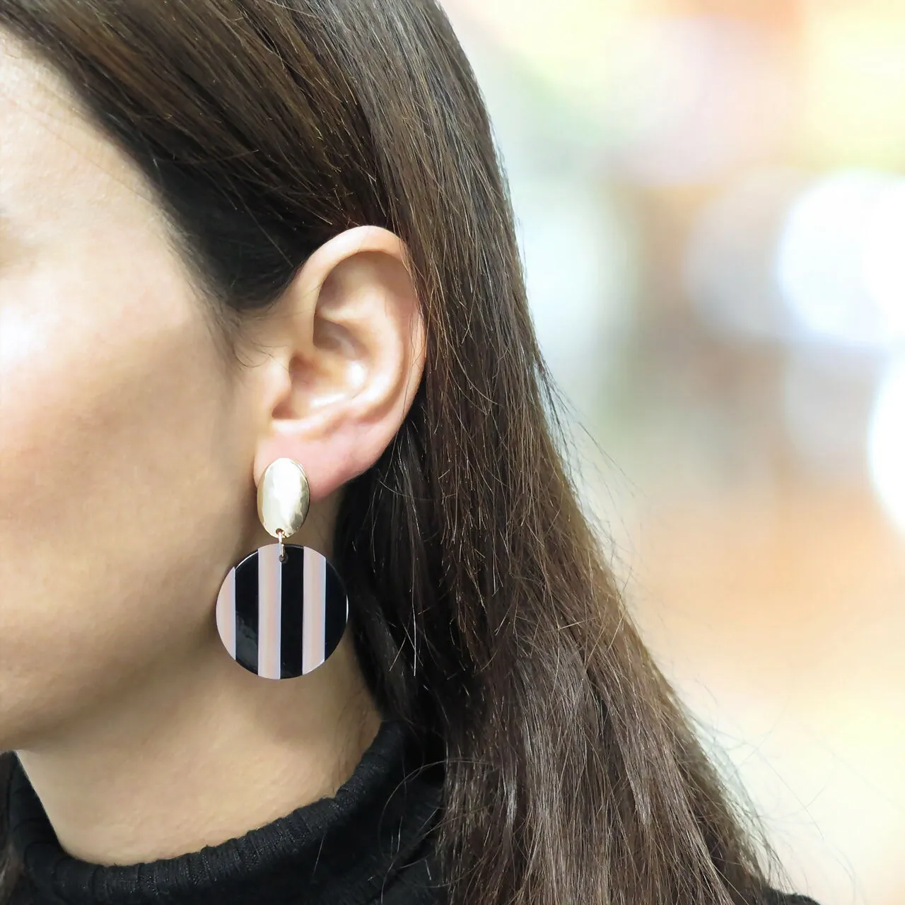 Gold Candy Striped Lucite Dangle Earrings sold by Roxie’s Picks product image thumbnail 2