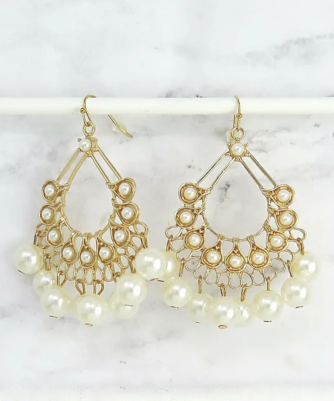 Gold Pearl Chandelier Dangle Earrings sold by Roxie’s Picks