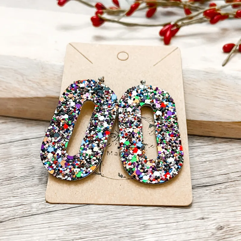 Handmade Oval Lucille Glitter Earrings sold by Roxie’s Picks
