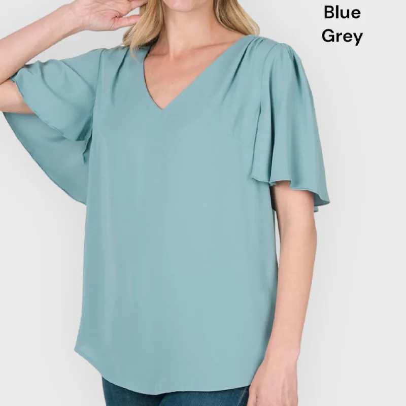 Flutter Sleeve V-Neck Top sold by Roxie’s Picks
