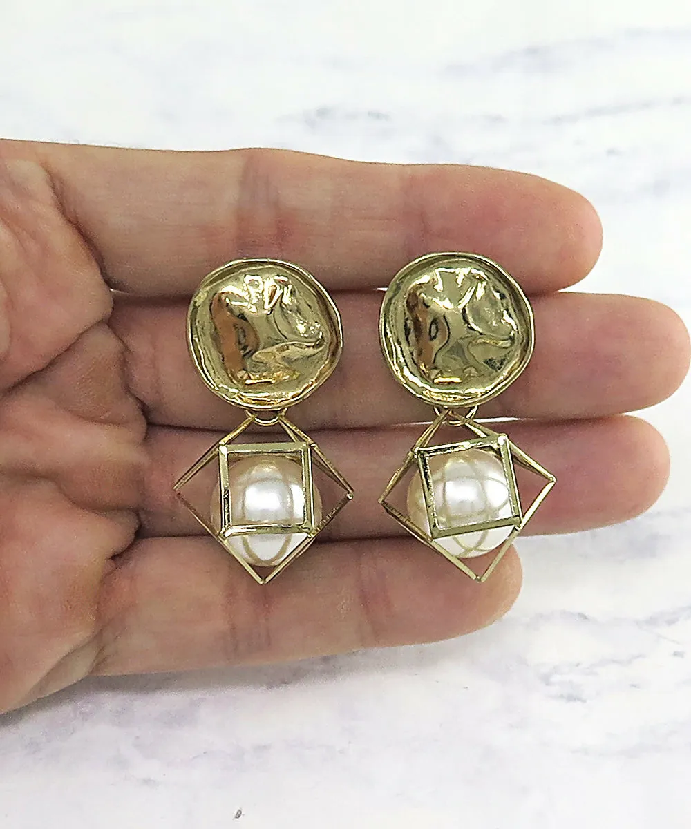 Gold Caged Pearl Statement Drop Earrings sold by Roxie’s Picks product image thumbnail 2