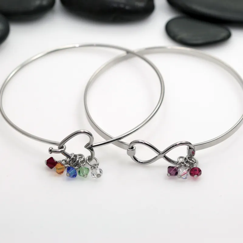 Personalized Heart | Infinity Bangle Bracelet With Birthstones sold by Roxie’s Picks