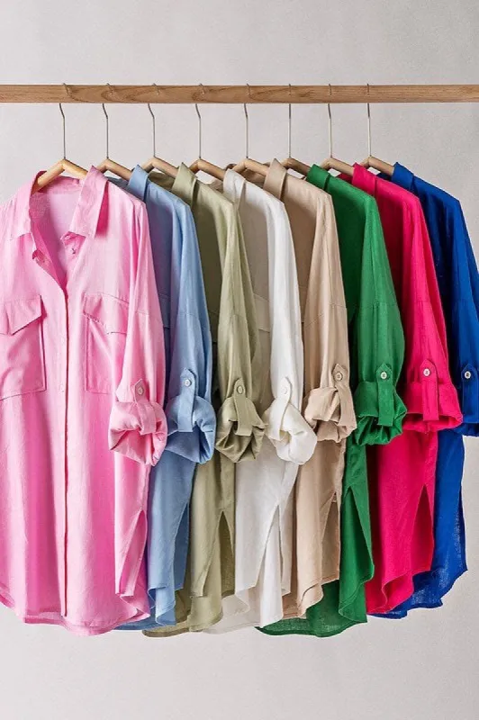 Gina Oversized Pocketed Shirt sold by Roxie’s Picks