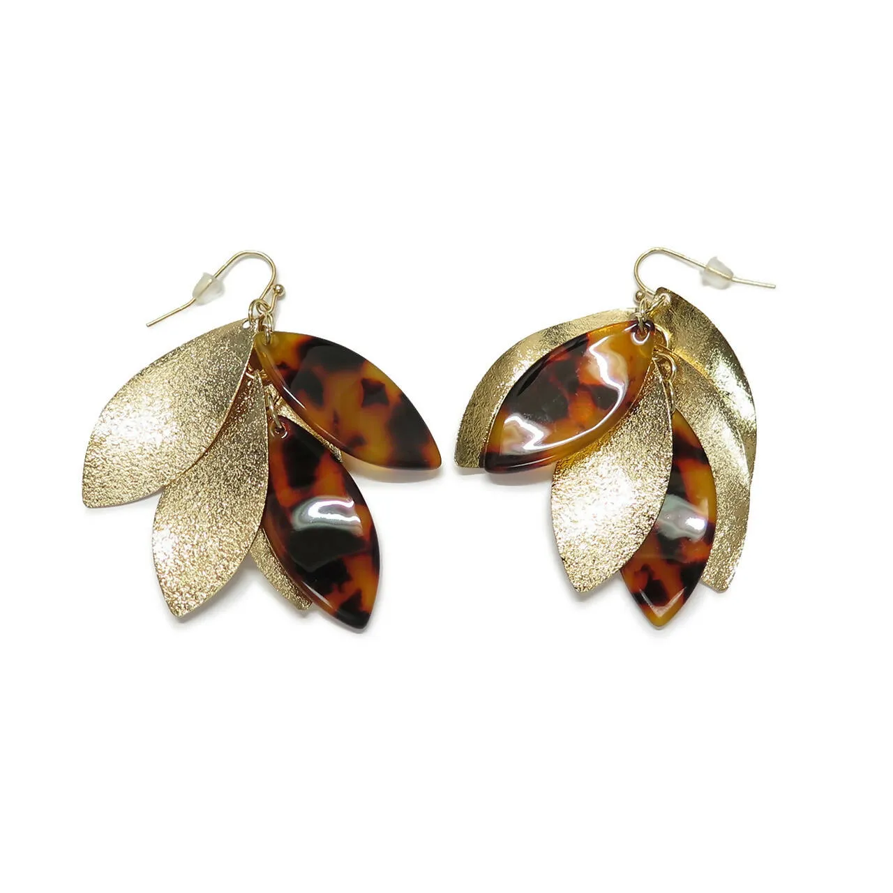 Gold Lucite Tortoise Shell Cluster Dangle Earrings sold by Roxie’s Picks