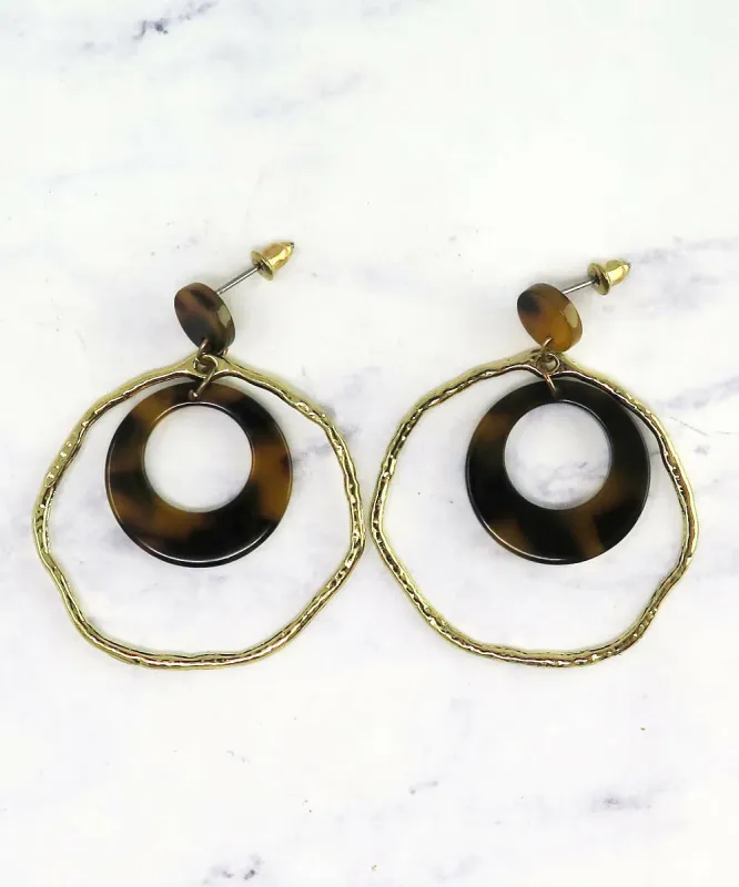 Gold Lucite Tortoise Shell Dangle Earrings sold by Roxie’s Picks