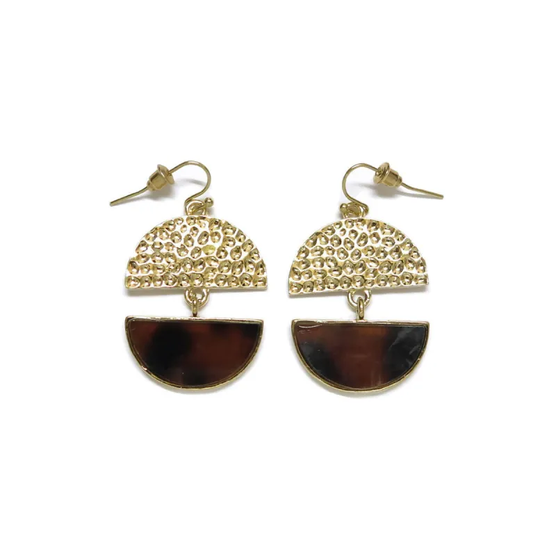 Gold Hammered Tortoise Shell Dangle Earrings sold by Roxie’s Picks