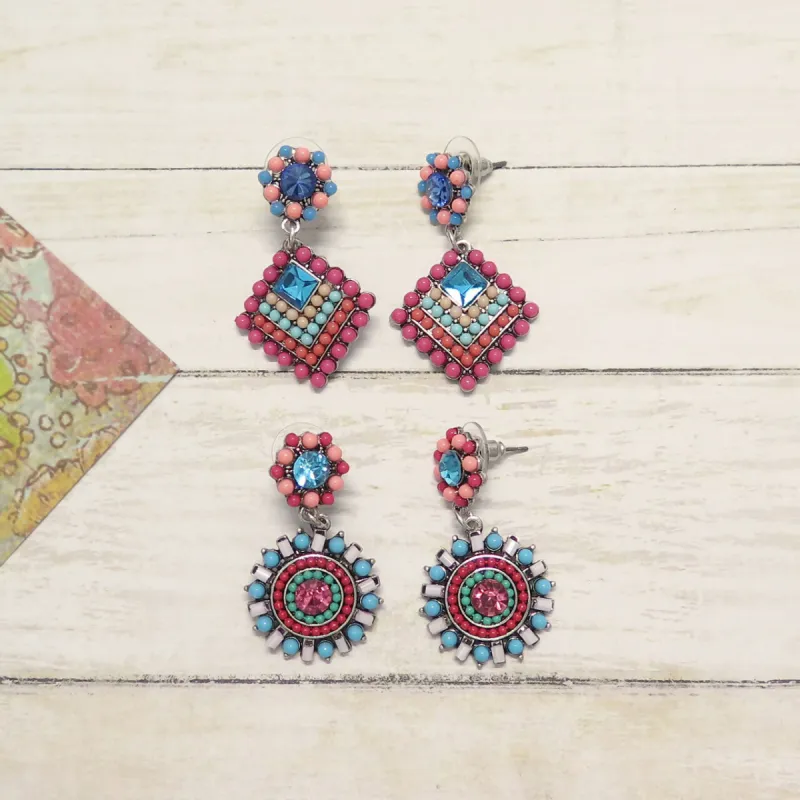 Pastel Seed Bead Crystal Dangle Earrings sold by Roxie’s Picks