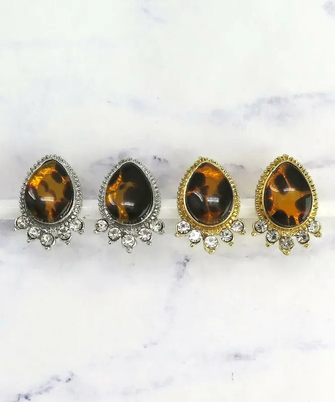 Rhinestone Tortoise Shell Clip on Earrings sold by Roxie’s Picks