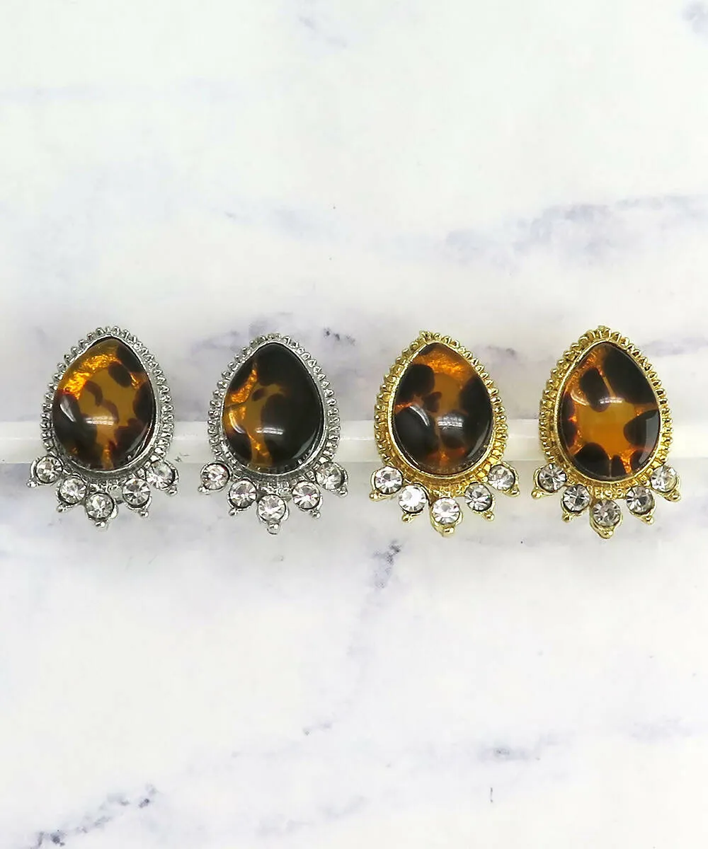 Rhinestone Tortoise Shell Clip on Earrings sold by Roxie’s Picks