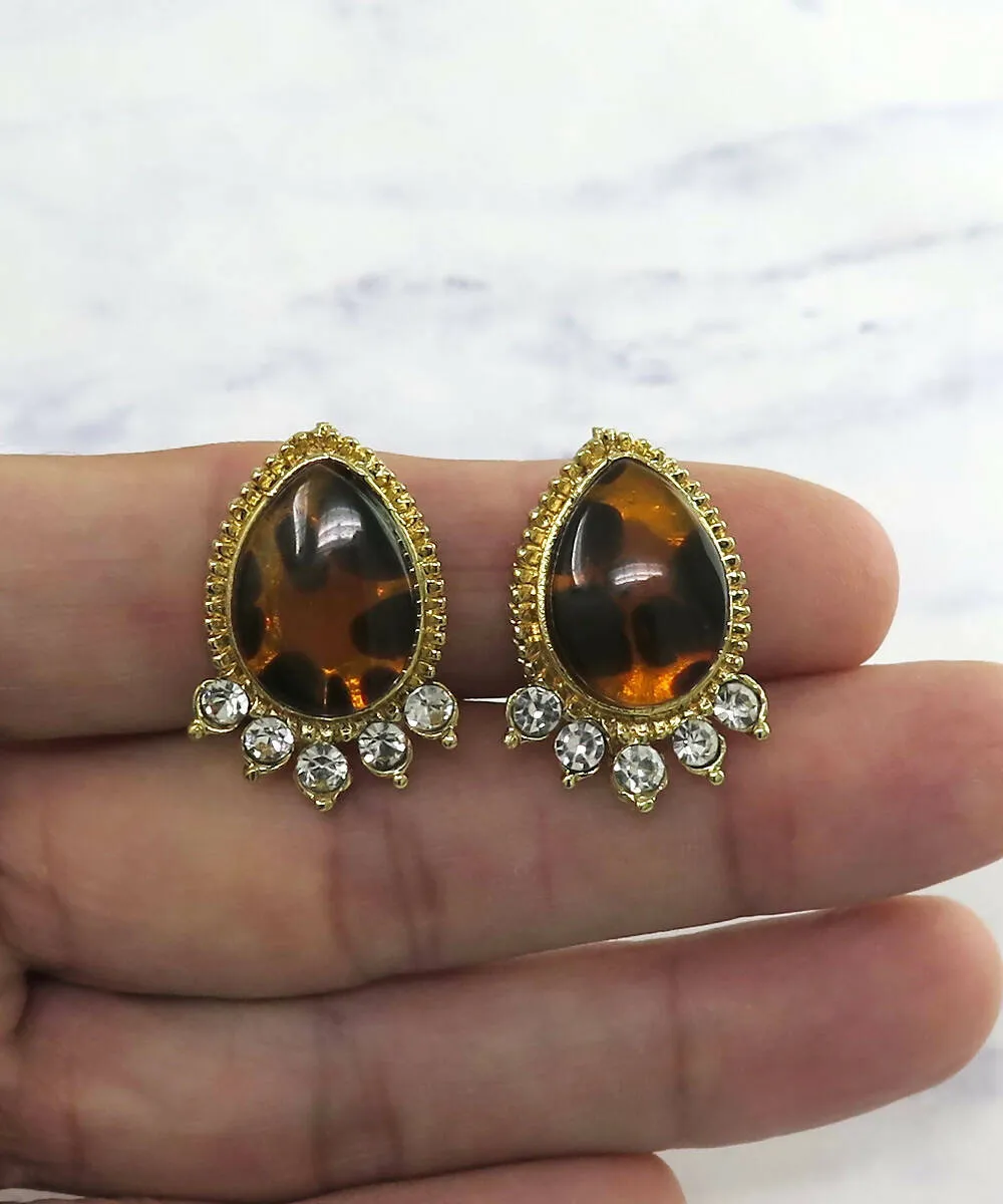 Rhinestone Tortoise Shell Clip on Earrings sold by Roxie’s Picks product image thumbnail 2