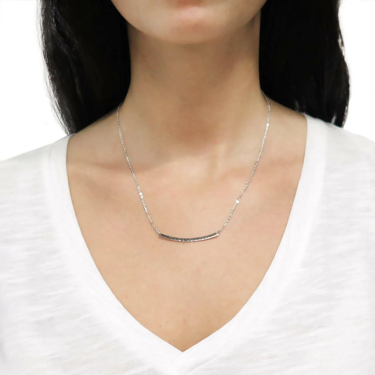 Rhodium plated Hammered Bar Necklace sold by Roxie’s Picks product image thumbnail 2