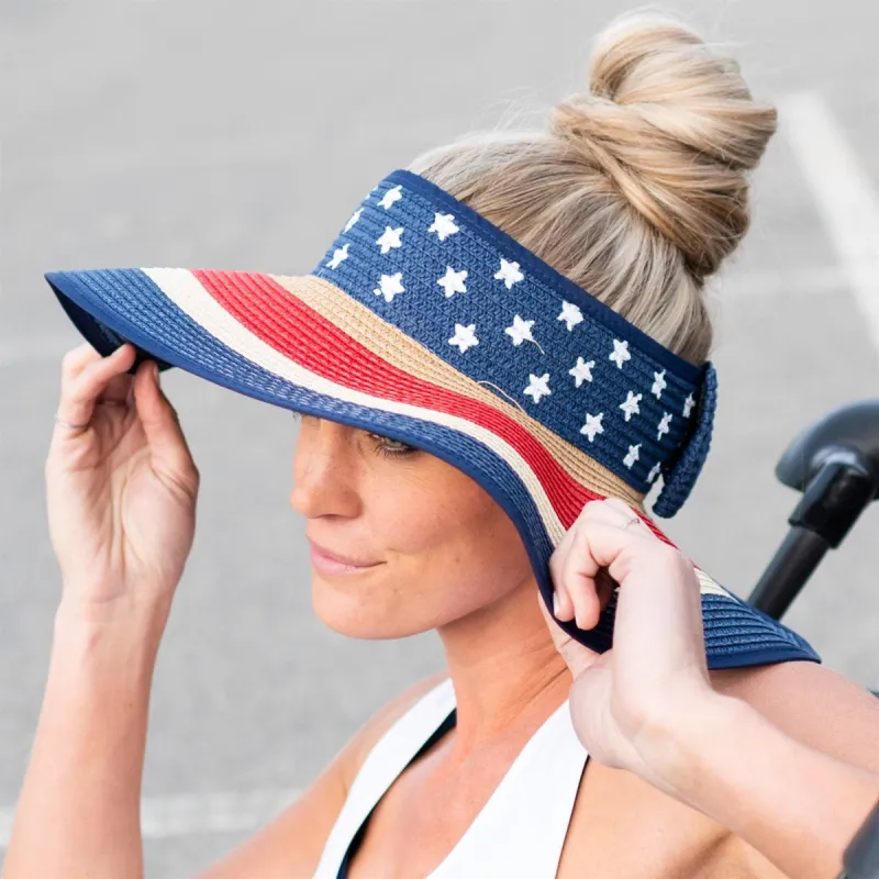 Americana Patriotic Rollable Visor For Adventures, 4th Of July, American Flag Print, Easy To Travel And Roll sold by Roxie’s Picks