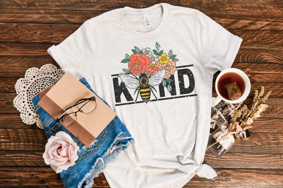 Bee Kind With Flowers T-Shirt or Crew Sweatshirt sold by Roxie’s Picks