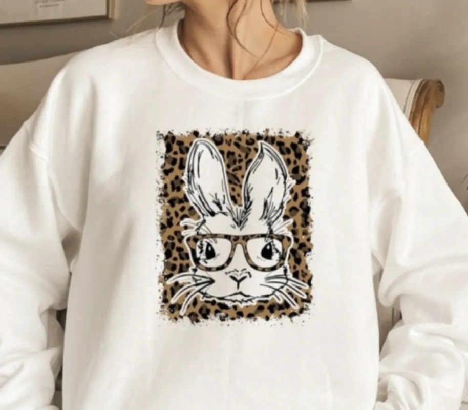 Bunny with Cheetah Glasses Crew Sweatshirt sold by Roxie’s Picks