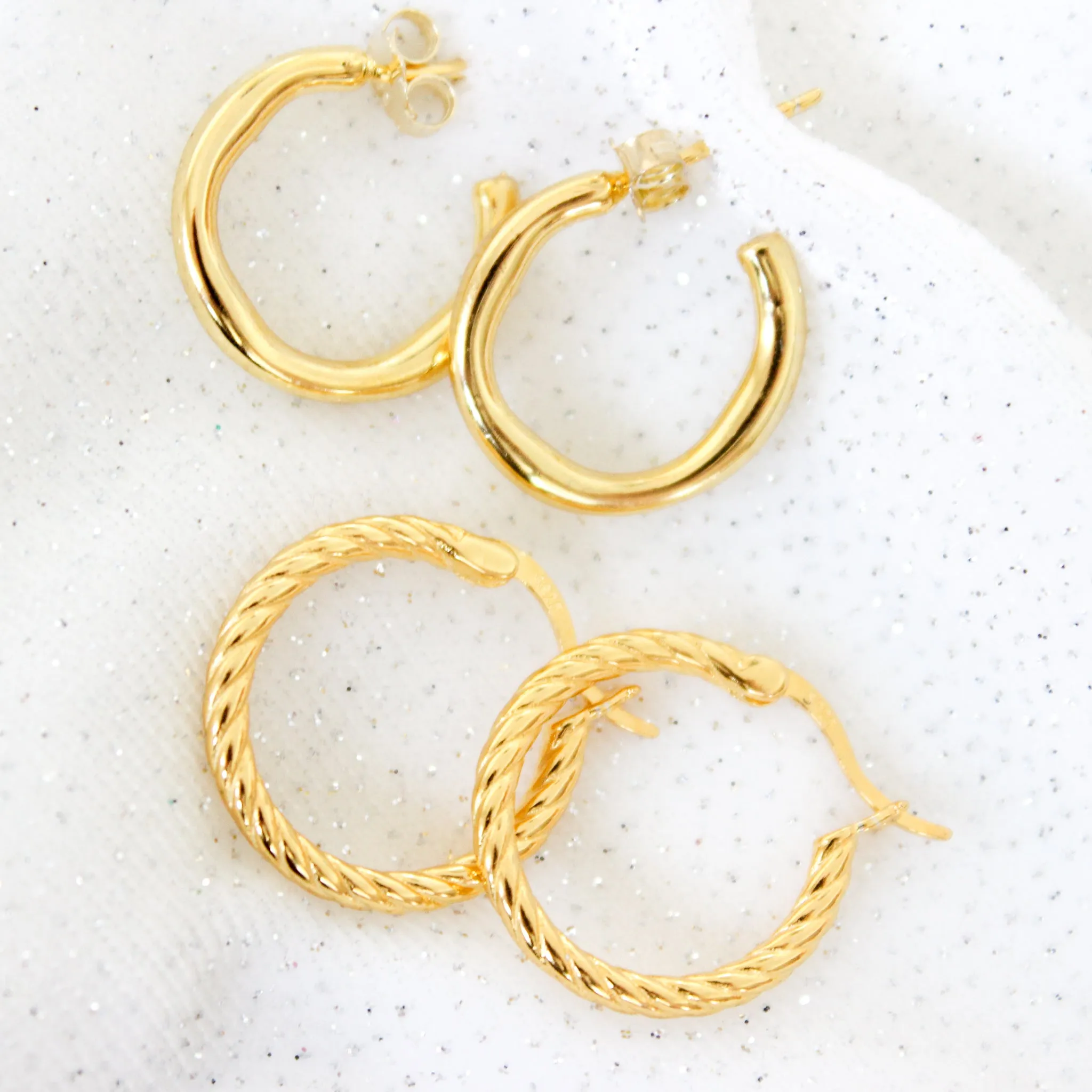 Sterling Silver 18K Gold Hoops sold by Roxie’s Picks