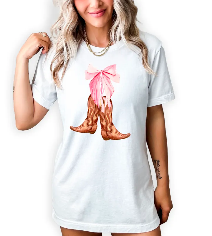 Cowboy Boots With Bow T-Shirt or Crew Sweatshirt sold by Roxie’s Picks