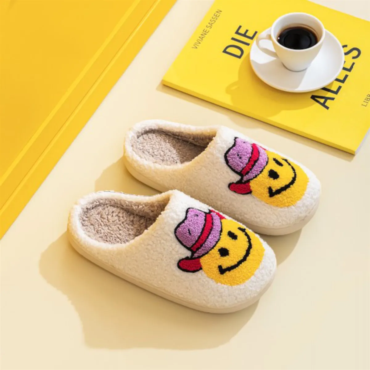 Smiley Cowboy Sherpa Fuzzy Slippers sold by Roxie’s Picks product image thumbnail 2