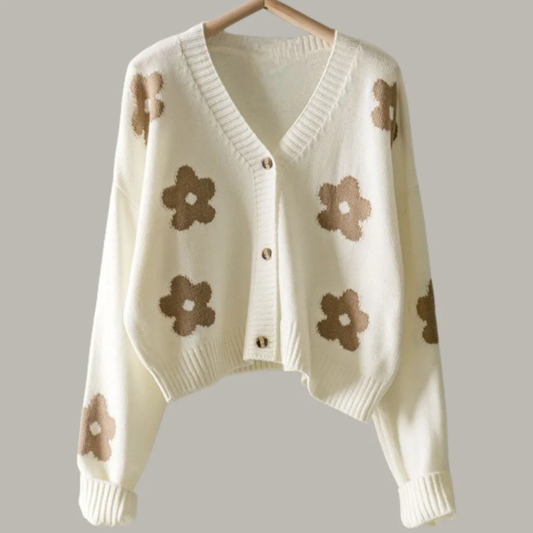 Flower Pattern Long Sleeve Loose Cropped Cardigan sold by Roxie’s Picks product image thumbnail 2