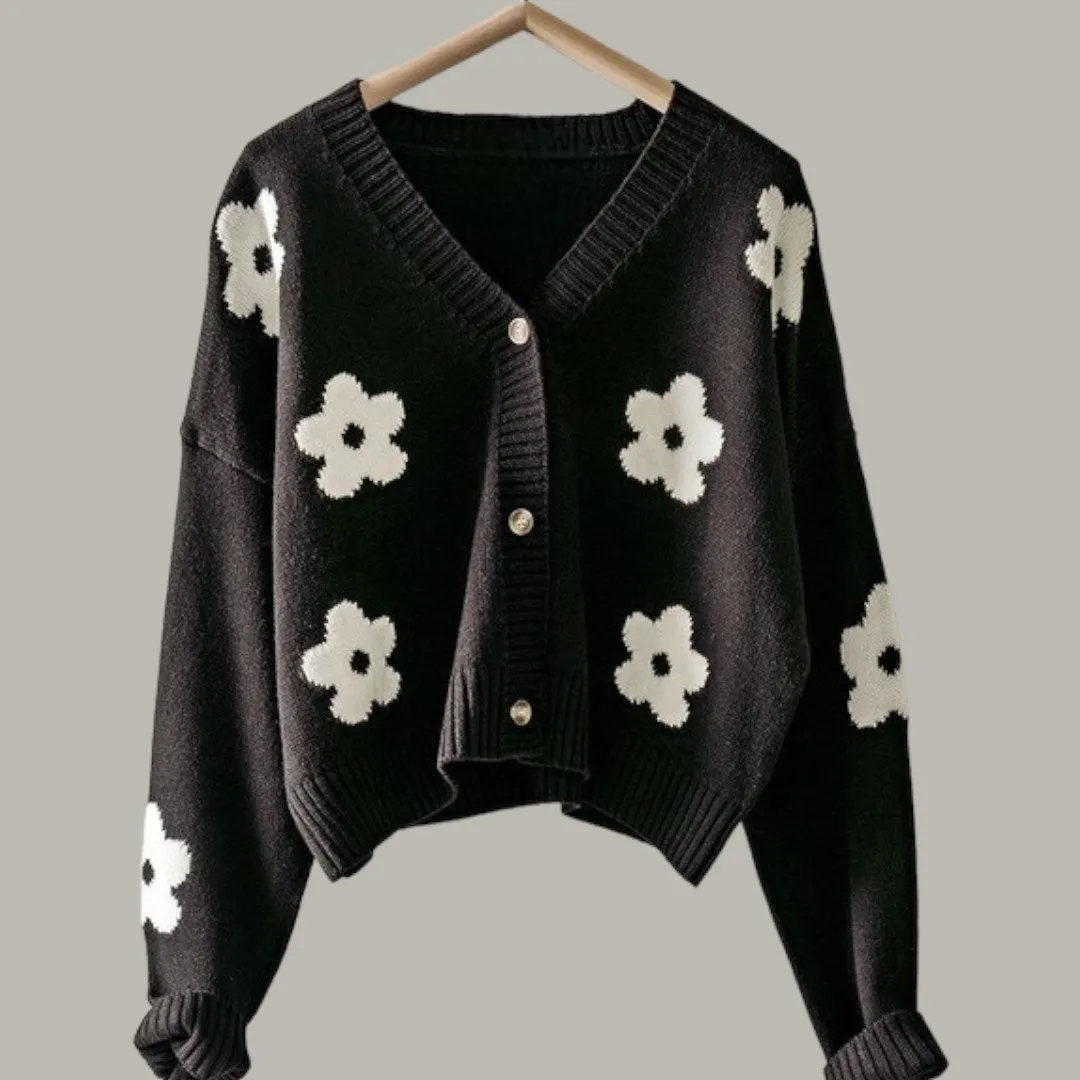 Flower Pattern Long Sleeve Loose Cropped Cardigan sold by Roxie’s Picks product image thumbnail 5