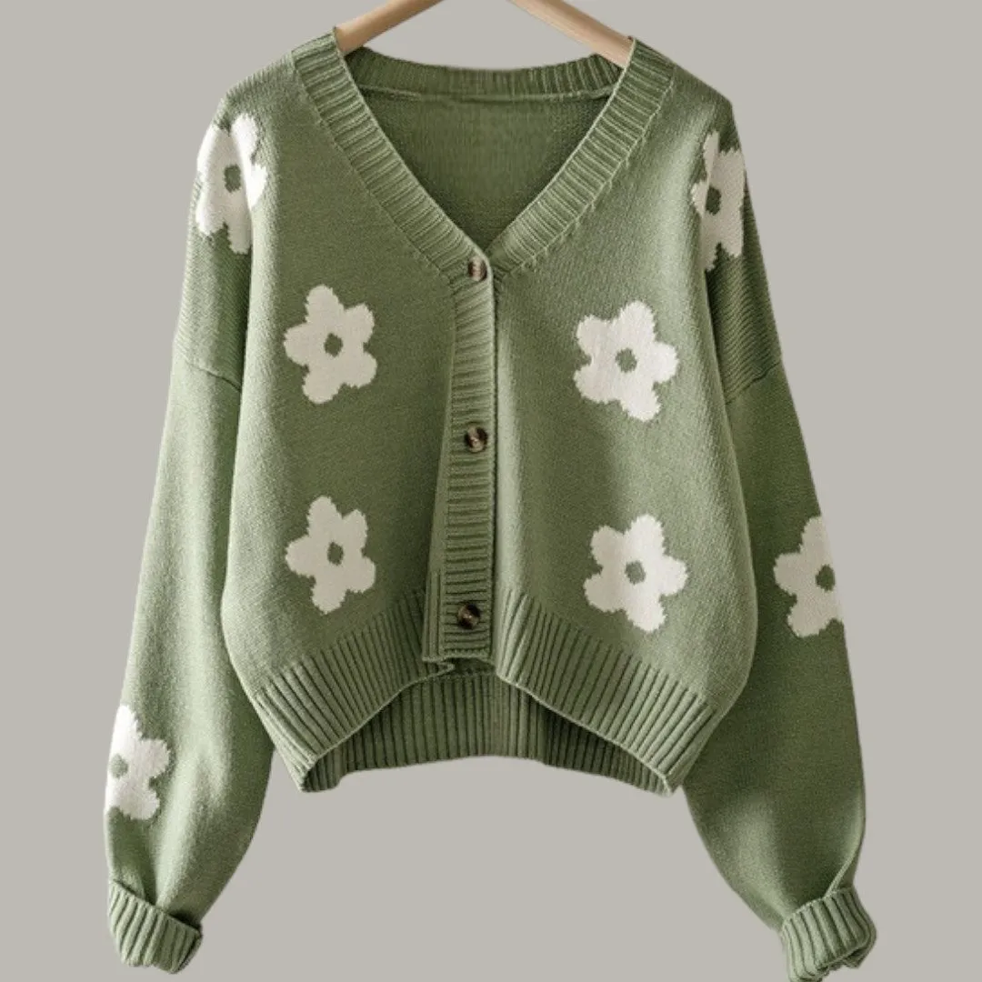 Flower Pattern Long Sleeve Loose Cropped Cardigan sold by Roxie’s Picks product image thumbnail 3