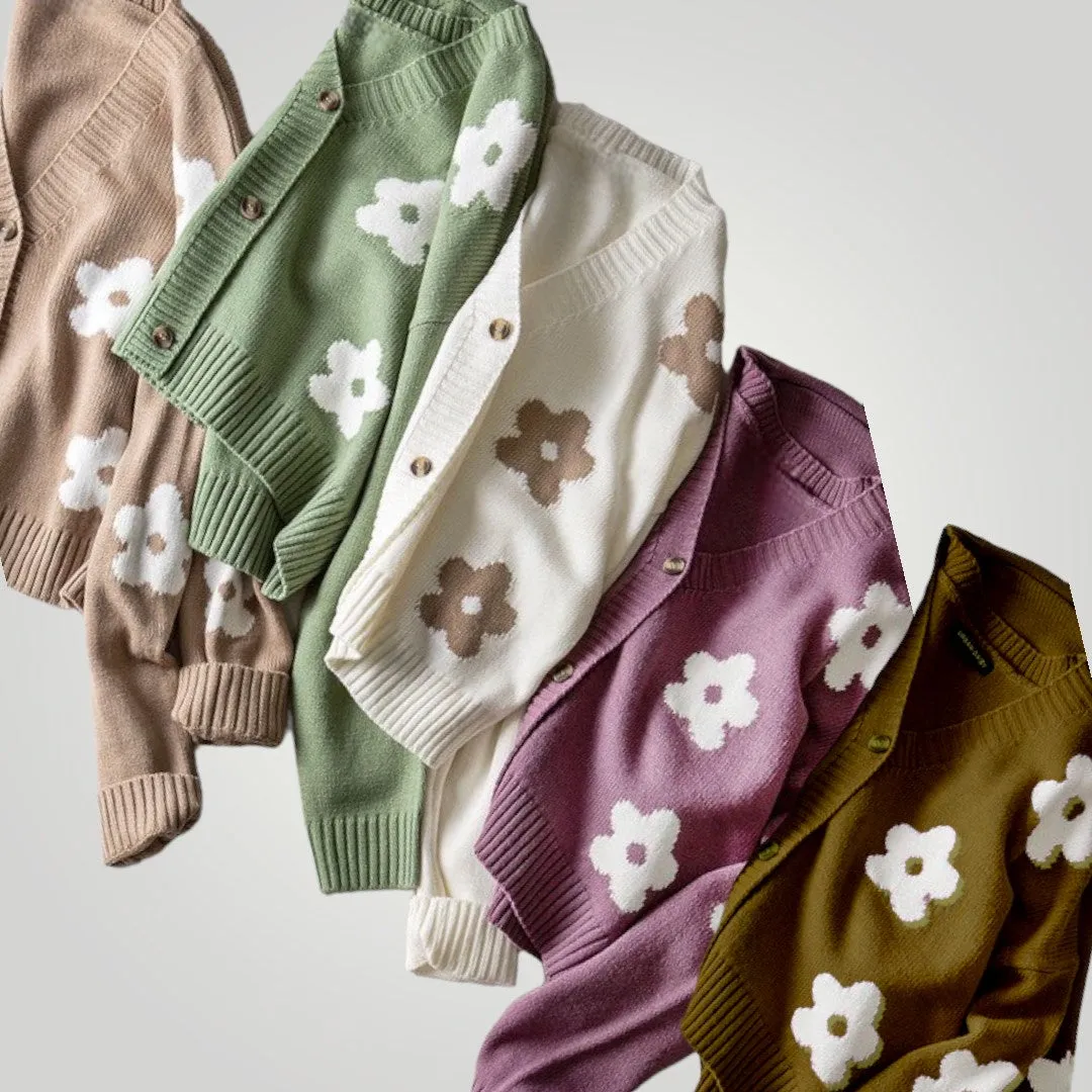 Flower Pattern Long Sleeve Loose Cropped Cardigan sold by Roxie’s Picks