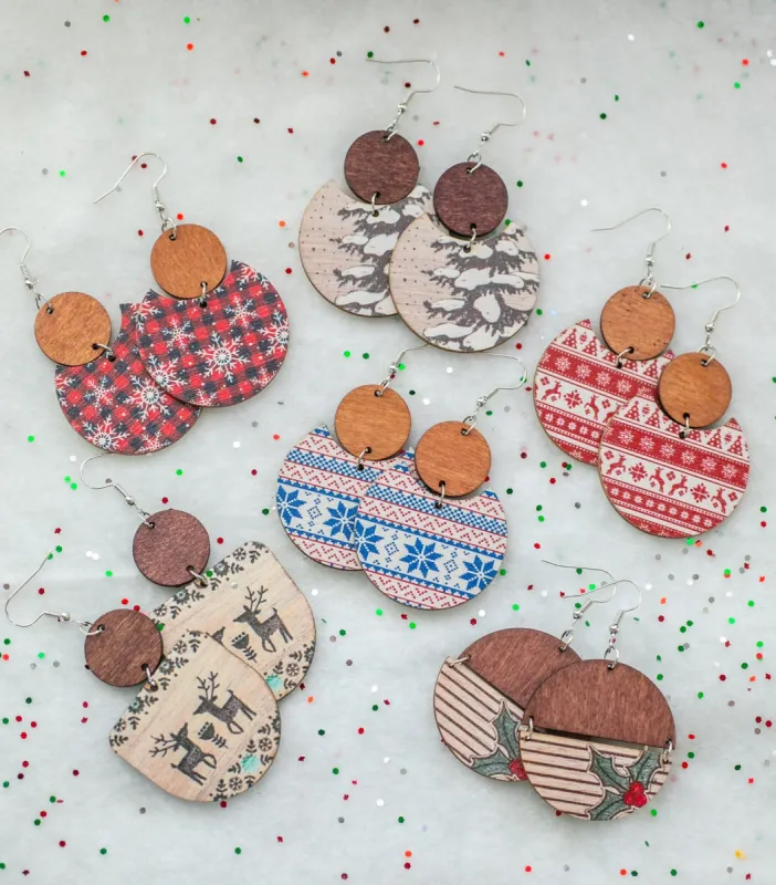 Wooden Winter Earrings made by Roxie’s Picks