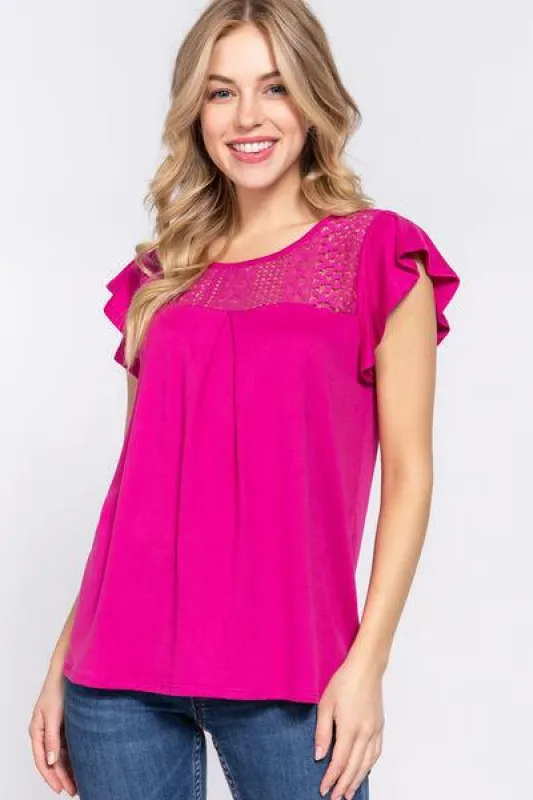 Ruffle Short Sleeve Lace Knit Top - Clearance! sold by Roxie’s Picks