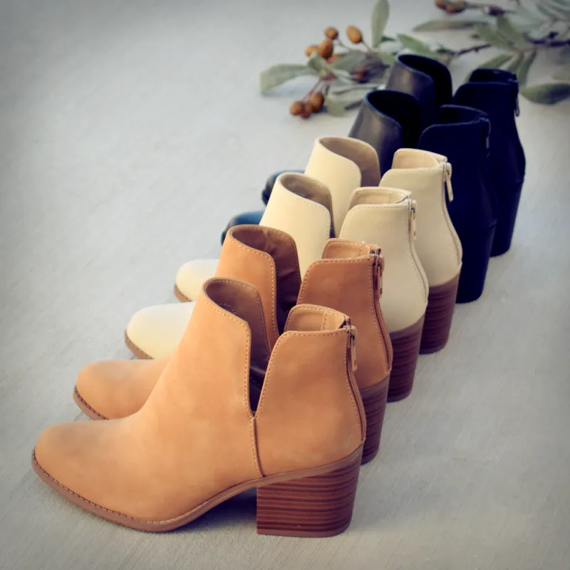 V-Cut Stacked Heel Bootie sold by Roxie’s Picks