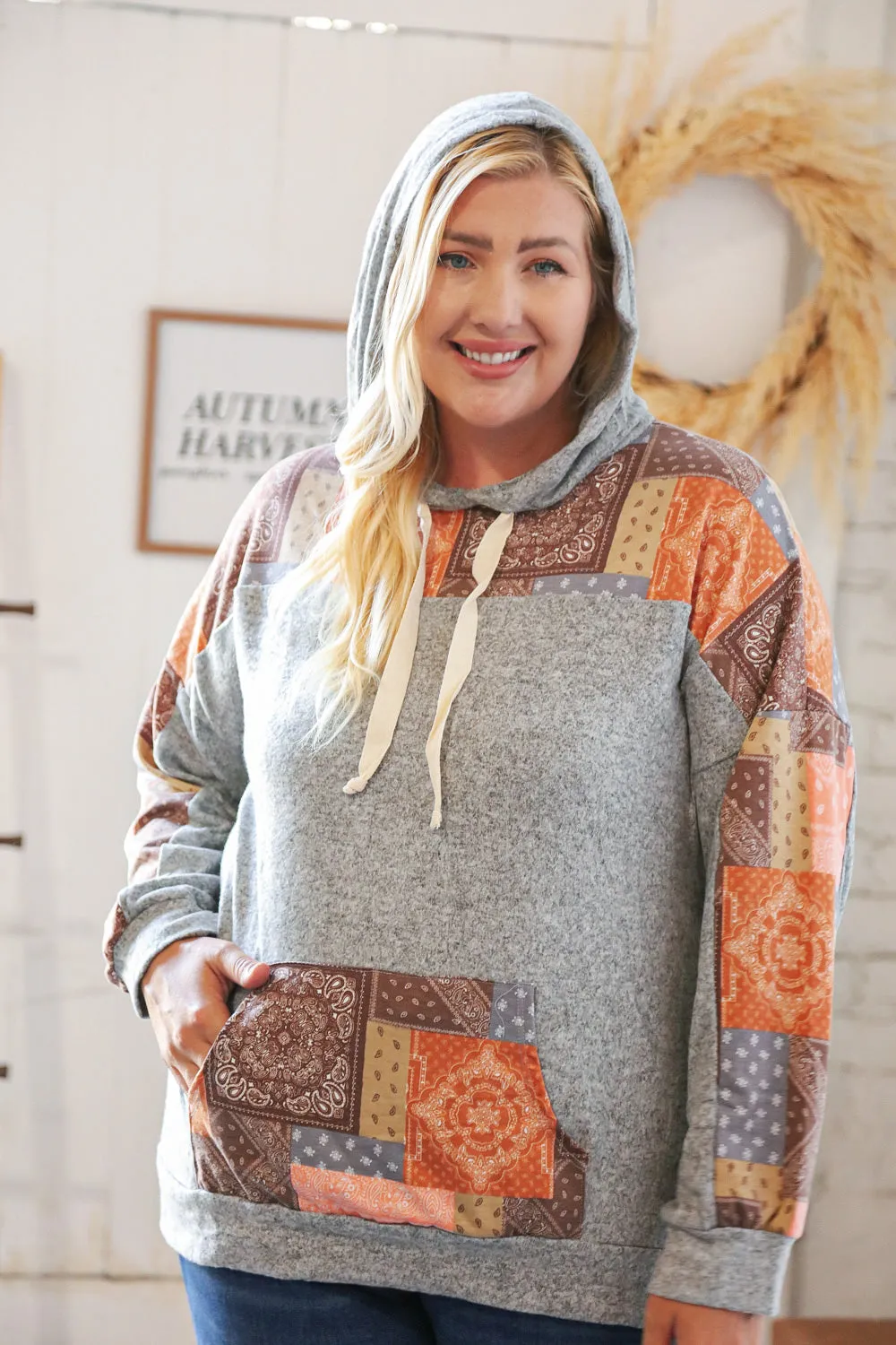 Harvest Ethnic Patchwork Print Kangaroo Pocket Hoodie sold by Roxie’s Picks product image thumbnail 2