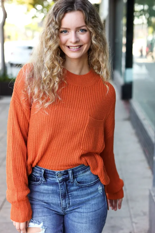 Pumpkin Spice Mock Neck Chest Pocket Knit Sweater sold by Roxie’s Picks