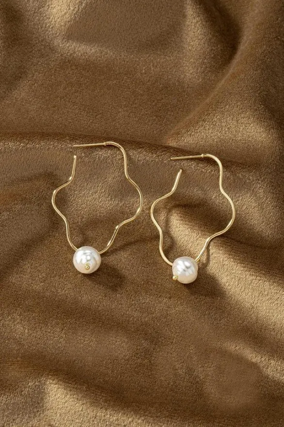 Organic Shape Hoop Earrings w/Pearl Drop sold by Roxie’s Picks