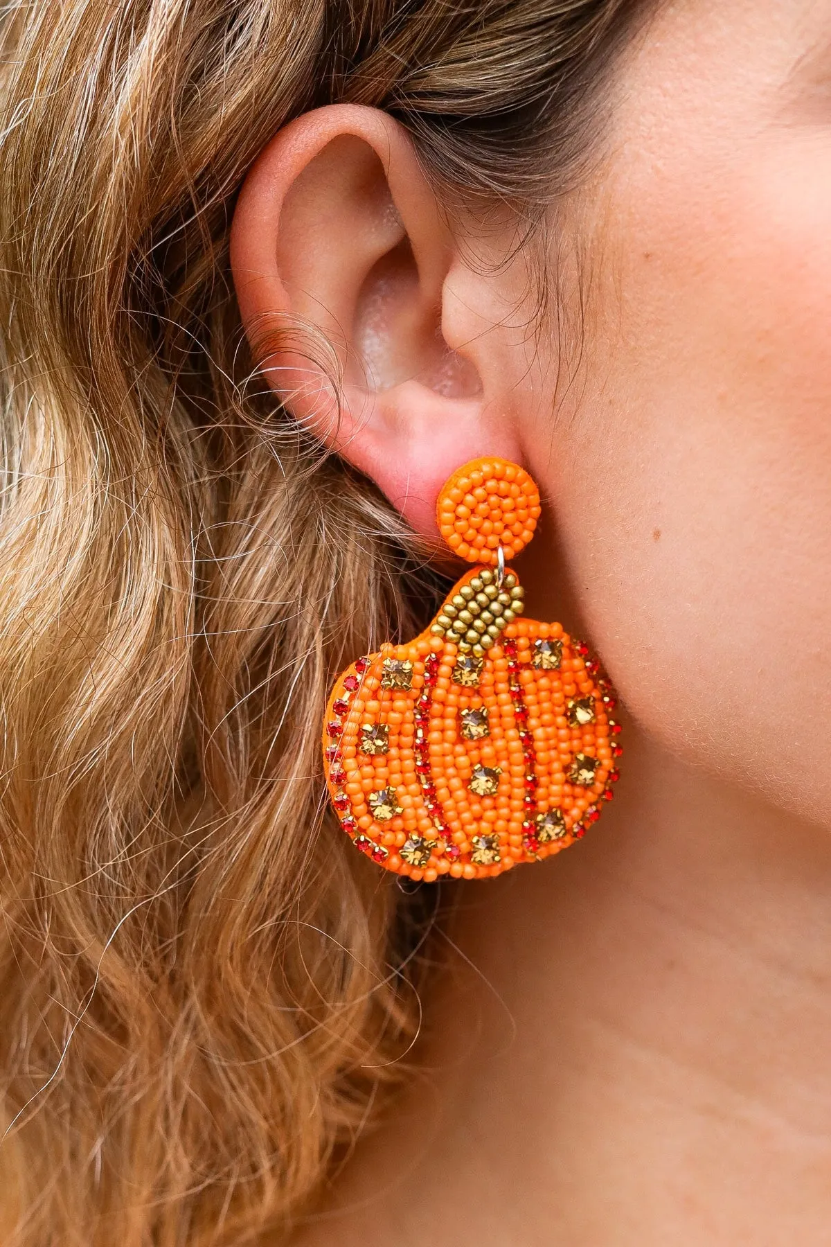 Pumpkin Beaded & Jewel Dangle Earrings sold by Roxie’s Picks