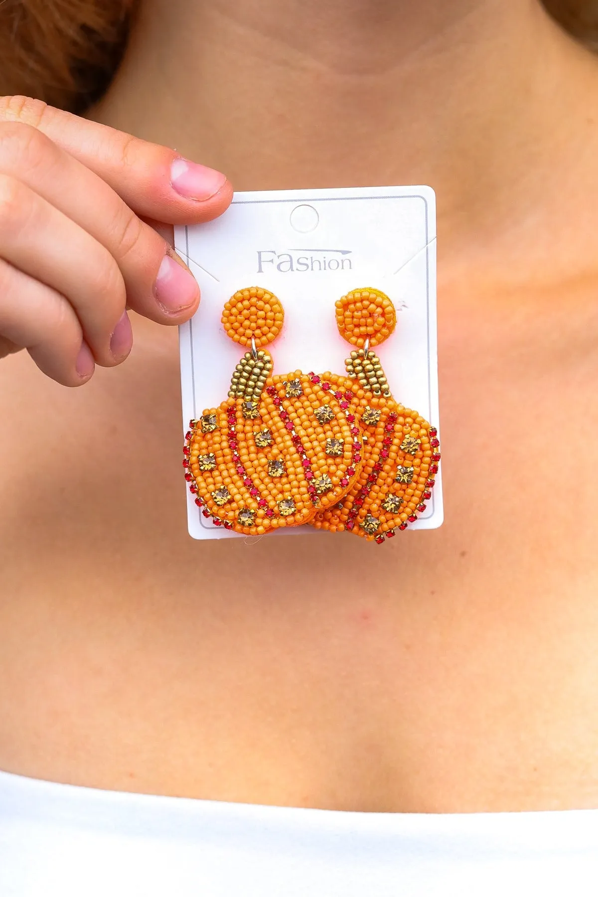 Pumpkin Beaded & Jewel Dangle Earrings sold by Roxie’s Picks product image thumbnail 2