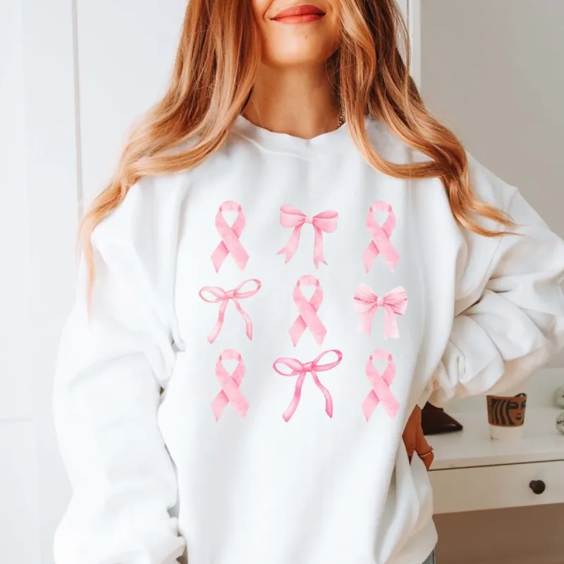 Breast Cancer Awareness Ribbon Bow Collage Graphic Sweatshirt sold by Roxie’s Picks