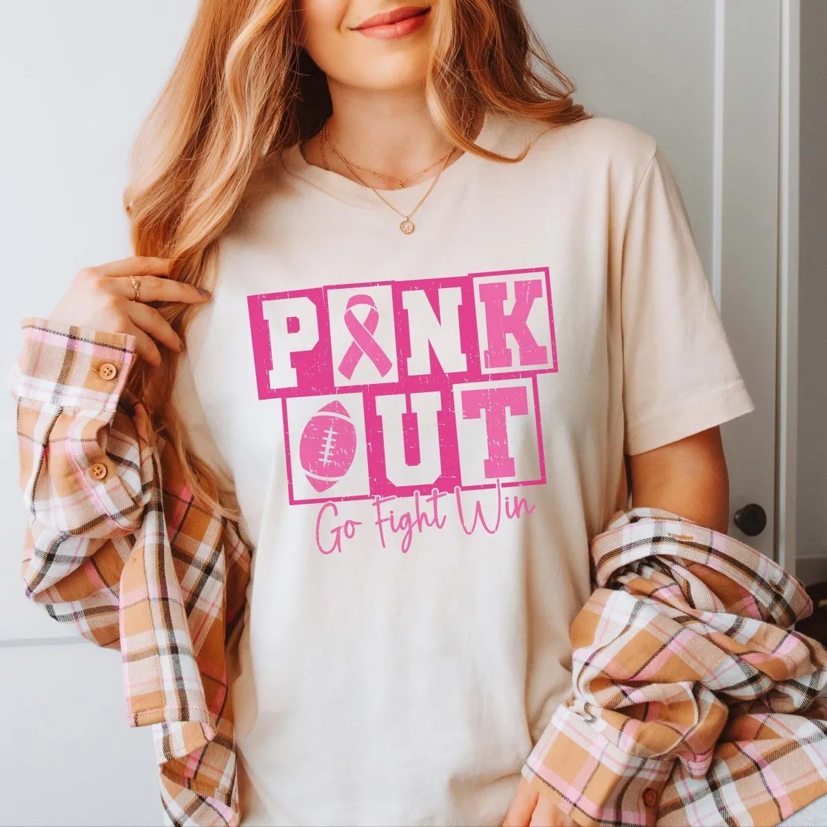 Pink Out Go Fight Win Bella Graphic Tee sold by Roxie’s Picks product image thumbnail 3